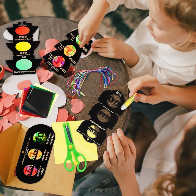 EggSun 36 Sets Bible Traffic Light Suncatchers Crafts for Kids Ornaments Stained Glass Window Arts and Crafts Kit for Sunday School Holiday Birthday Projects Home Christian Decorations Ages 4 8 12 - Image 5